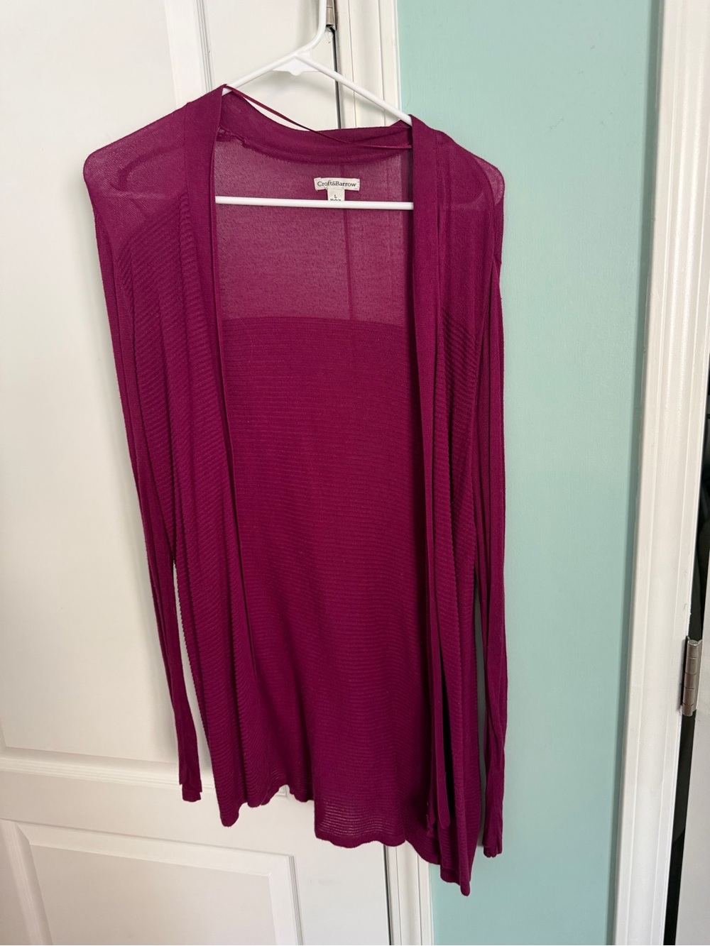 croft & barrow Sheer Open-Front Cardigan - Berry Plum